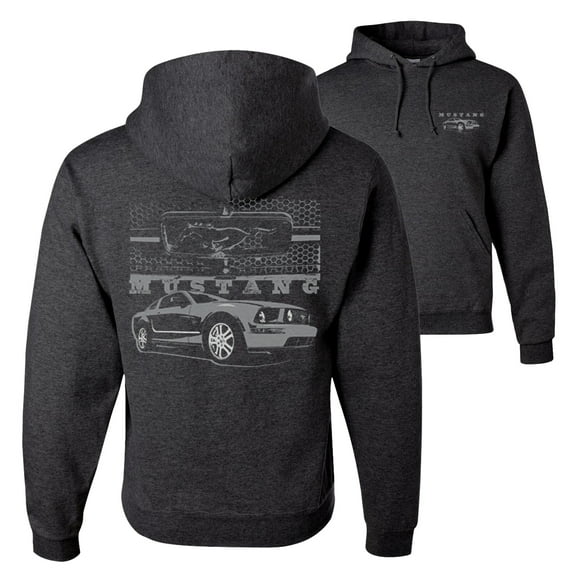 Wild Bobby,Distressed Ford Mustang Front Grill Cars and Trucks Front and Back Unisex Graphic Hoodie Sweatshirt, Heather Black, X-Large