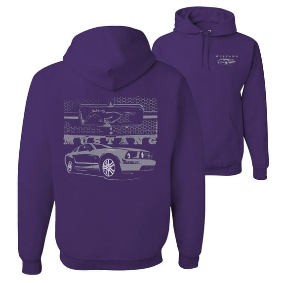 Wild Bobby,Distressed Ford Mustang Front Grill Cars and Trucks Front and Back Unisex Graphic Hoodie Sweatshirt, Purple, X-Large