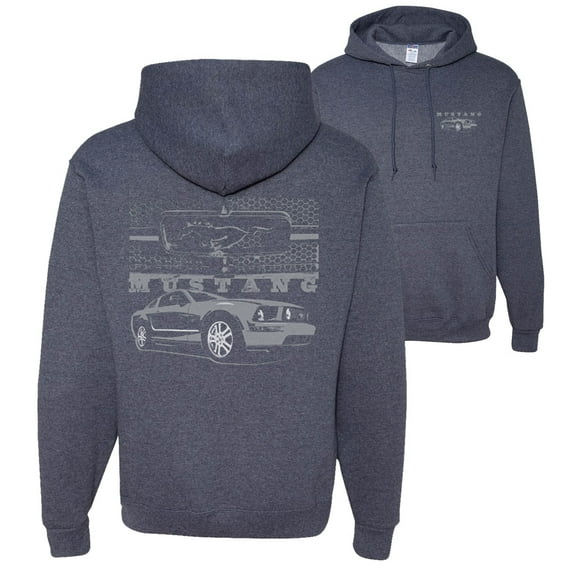 Wild Bobby,Distressed Ford Mustang Front Grill Cars and Trucks Front and Back Unisex Graphic Hoodie Sweatshirt, Vintage Heather Navy, Small