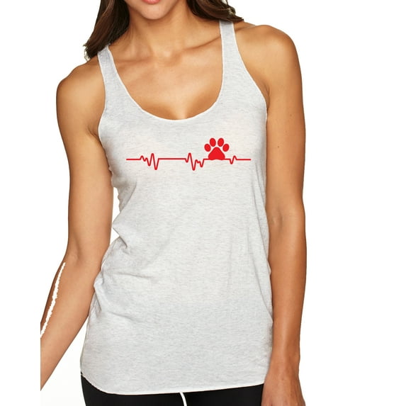 Wild Bobby, Dog Heartbeat | Paw Print EKG Lifeline | Veterinarian Vet Tech Dog Lover Tri-Blend Racerback Tank Top, Heather White, Small