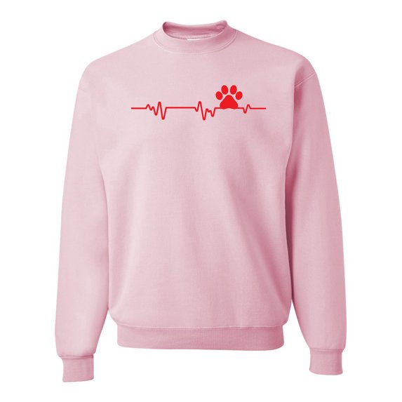 Wild Bobby, Dog Heartbeat | Paw Print EKG Lifeline | Veterinarian Vet Tech Dog Lover Unisex Crewneck Sweatshirt, Light Pink, XX-Large