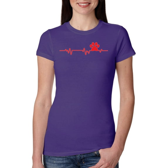 Wild Bobby, Dog Heartbeat | Paw Print EKG Lifeline | Veterinarian Vet Tech Dog Lover Womens Slim Fit Junior Tee, Purple Rush, Medium