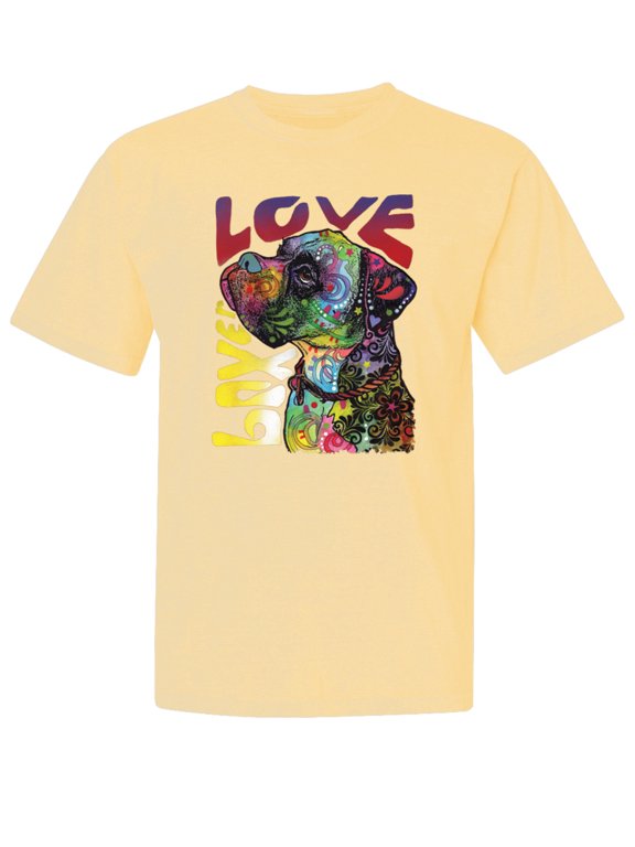 ,Dog Love Cute Rainbow Dean Russo Dog Lover Garment-Dyed Washed Look Short Sleeve Tees, Banana, Medium