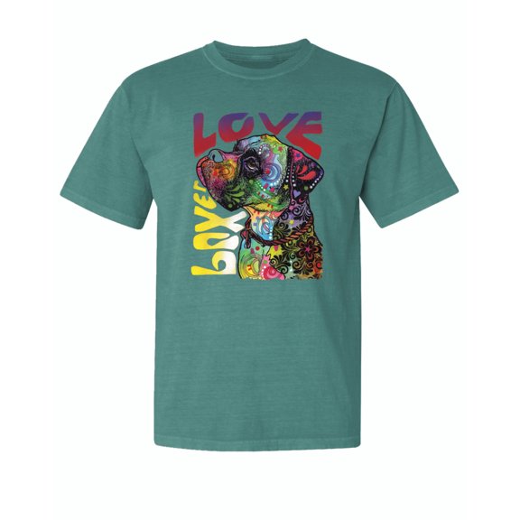 Wild Bobby,Dog Love Cute Rainbow Dean Russo Dog Lover Garment-Dyed Washed Look Short Sleeve Tees, Emerald, Medium