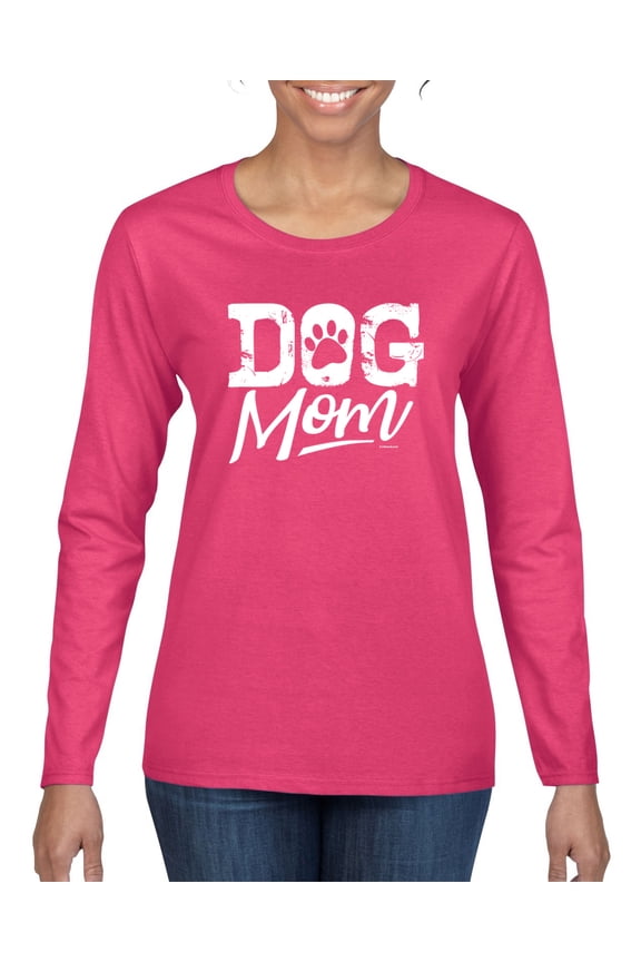 , Dog Mom Dog Lover Women Graphic Long Sleeve Tee Fuschia XX-Large