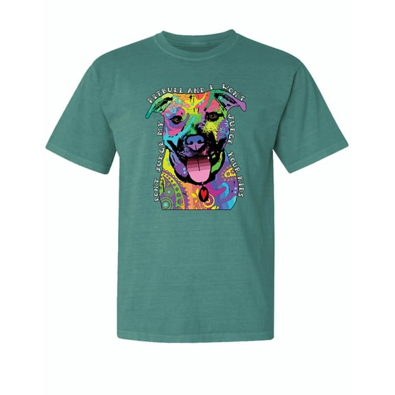 Wild Bobby,Don't Judge My Pitbull I Won't Judge Your Kids Funny Dog Lover Garment-Dyed Washed Look Short Sleeve Tees, Emerald, X-Large