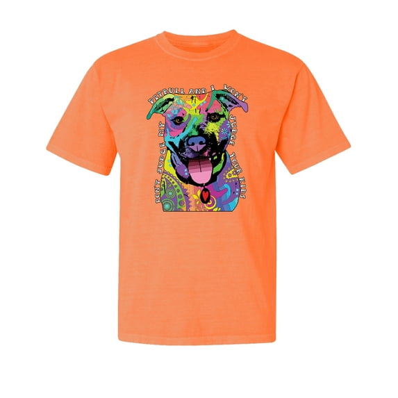 Wild Bobby,Don't Judge My Pitbull I Won't Judge Your Kids Funny Dog Lover Garment-Dyed Washed Look Short Sleeve Tees, Neon Orange, Large