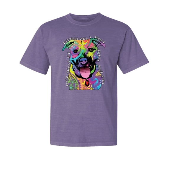 Wild Bobby,Don't Judge My Pitbull I Won't Judge Your Kids Funny Dog Lover Garment-Dyed Washed Look Short Sleeve Tees, Purple, Medium