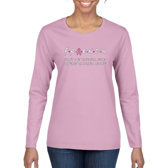 Wild Bobby, Don't Let Friends ALone Awareness Womens Graphic Long Sleeve T-Shirt, Light Pink, 2XL