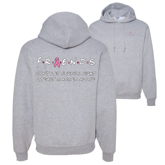 Wild Bobby, Don't Let Friends Fight Breast Cancer Alone, Breast Cancer Awareness, Front and Back Unisex Graphic Hoodie Sweatshirt, Heather Grey, Small