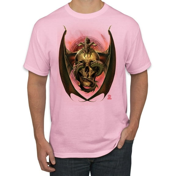 Wild Bobby, Dragon Sitting on Skull, Pop Culture, Men Graphic Tees, Light Pink, Medium