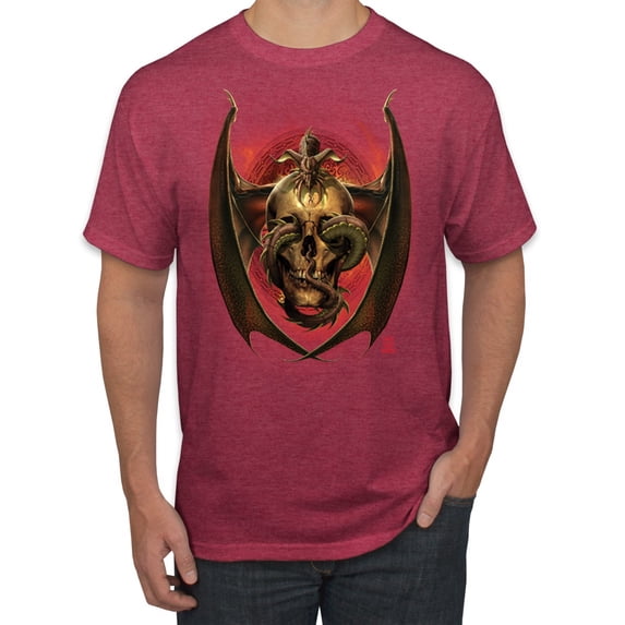 Wild Bobby, Dragon Sitting on Skull, Pop Culture, Men Graphic Tees, Vintage Heather Red, 3XL