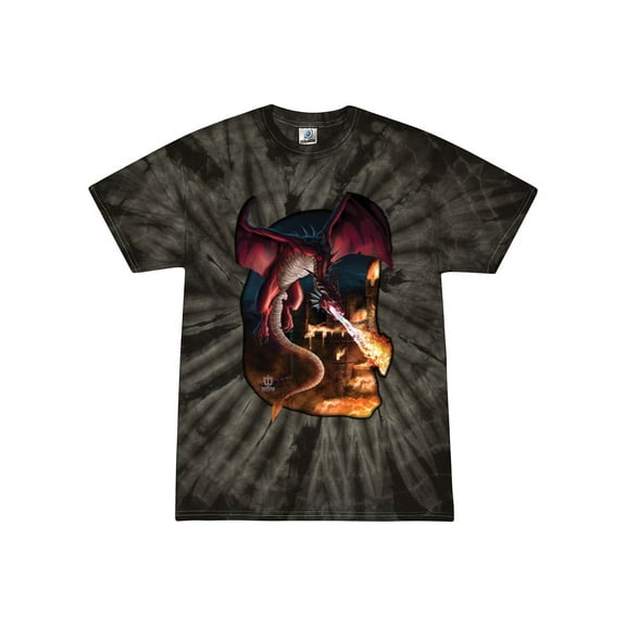 Wild Bobby, Dragonn Breathing Fire, Pop Culture, Tie-Dye Tees, Spiral Black, Small