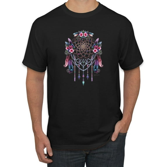 Wild Bobby, Dreamcatcher with Flowers, Pop Culture, Men Graphic Tees, Black, Small