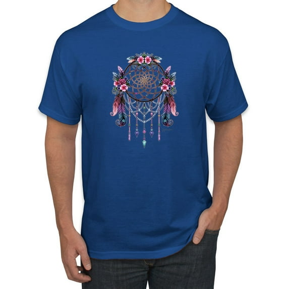 Wild Bobby, Dreamcatcher with Flowers, Pop Culture, Men Graphic Tees, Royal, Large