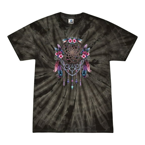 Wild Bobby, Dreamcatcher with Flowers, Pop Culture, Tie-Dye Tees, Spiral Black, X-Large