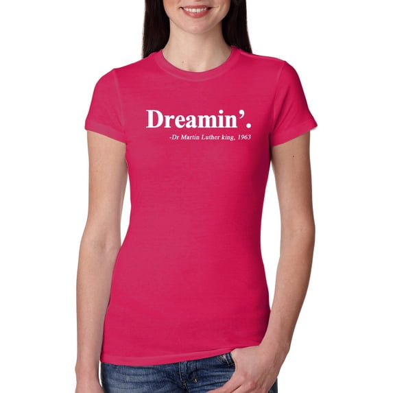 Wild Bobby, Dreamin' Dr Martin Luther King Jr. 1963 Womens Slim Fit Junior Tee, Raspberry, X-Large