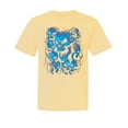 thumbnail image 1 of Wild Bobby, Dripping 3D Blue Flaming Skulls, Streetwear, Garment-Dyed Washed Look Short Sleeve T-Shirt, Banana, Small, 1 of 3