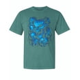 thumbnail image 1 of Wild Bobby, Dripping 3D Blue Flaming Skulls, Streetwear, Garment-Dyed Washed Look Short Sleeve T-Shirt, Emerald, Small, 1 of 3
