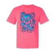 thumbnail image 1 of Wild Bobby, Dripping 3D Blue Flaming Skulls, Streetwear, Garment-Dyed Washed Look Short Sleeve T-Shirt, Neon Pink, Medium, 1 of 3