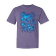 thumbnail image 1 of Wild Bobby, Dripping 3D Blue Flaming Skulls, Streetwear, Garment-Dyed Washed Look Short Sleeve T-Shirt, Purple, Large, 1 of 3