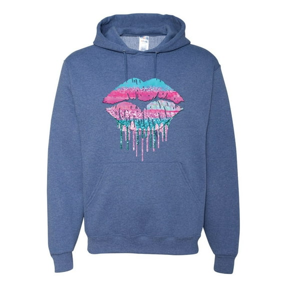 Wild Bobby, Dripping Lipstick Lips Cute Pink Blue Lips Gift Beauty Makeup Lover, Streetwear, Unisex Graphic Hoodie Sweatshirt, Vintage Heather Blue, 3XL