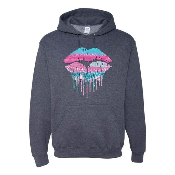 Wild Bobby, Dripping Lipstick Lips Cute Pink Blue Lips Gift Beauty Makeup Lover, Streetwear, Unisex Graphic Hoodie Sweatshirt, Vintage Heather Navy, 2XL