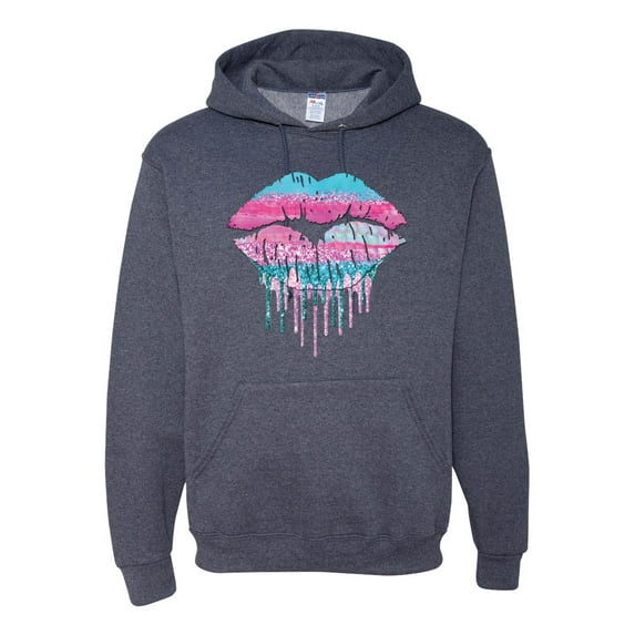 Wild Bobby, Dripping Lipstick Lips Cute Pink Blue Lips Gift Beauty Makeup Lover, Streetwear, Unisex Graphic Hoodie Sweatshirt, Vintage Heather Navy, 2XL