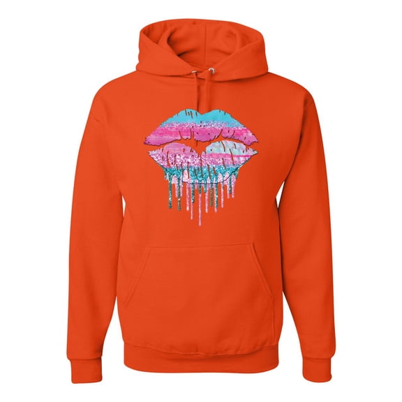 Wild Bobby, Dripping Lipstick Lips Cute Pink Blue Lips Gift Beauty Makeup Lover, Streetwear, Unisex Graphic Hoodie Sweatshirt, Orange, Medium