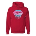 thumbnail image 1 of Wild Bobby, Dripping Lipstick Lips Cute Pink Blue Lips Gift Beauty Makeup Lover, Streetwear, Unisex Graphic Hoodie Sweatshirt, Red, Medium, 1 of 3