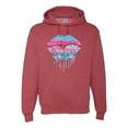 thumbnail image 1 of Wild Bobby, Dripping Lipstick Lips Cute Pink Blue Lips Gift Beauty Makeup Lover, Streetwear, Unisex Graphic Hoodie Sweatshirt, Vintage Heather Red, X-Large, 1 of 3