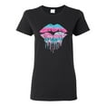 thumbnail image 1 of Wild Bobby, Dripping Lipstick Lips Cute Pink Blue Lips Gift Beauty Makeup Lover, Streetwear, Womens Graphic Tees, Black, Small, 1 of 3