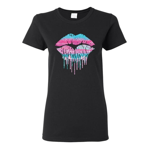 Wild Bobby, Dripping Lipstick Lips Cute Pink Blue Lips Gift Beauty Makeup Lover, Streetwear, Womens Graphic Tees, Black, Small