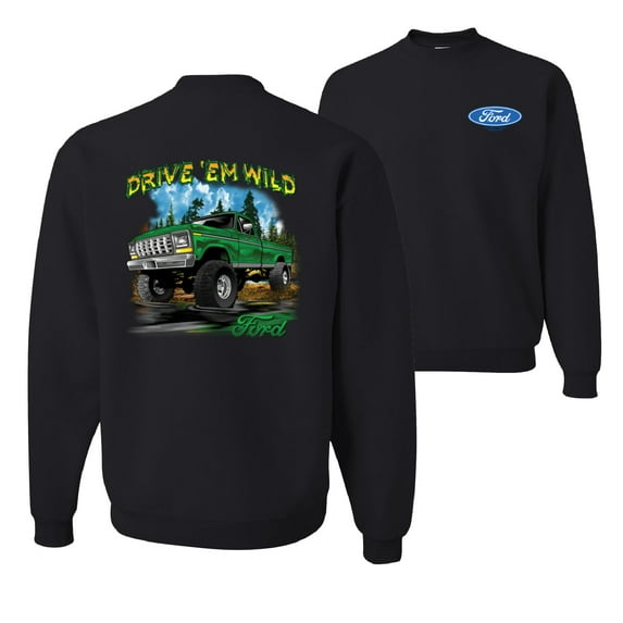 Wild Bobby, Drive 'Em Wild Green 1970 Ford Bronco, Cars and Trucks, Front and Back Unisex Crewneck Graphic Sweatshirt, Black, Small