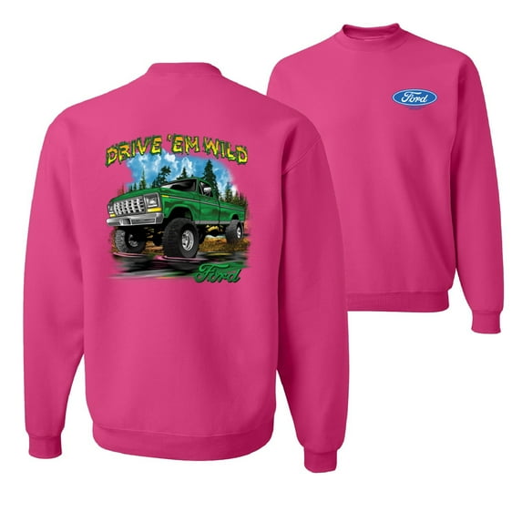 Wild Bobby, Drive 'Em Wild Green 1970 Ford Bronco, Cars and Trucks, Front and Back Unisex Crewneck Graphic Sweatshirt, Fuschia, 3X-Large