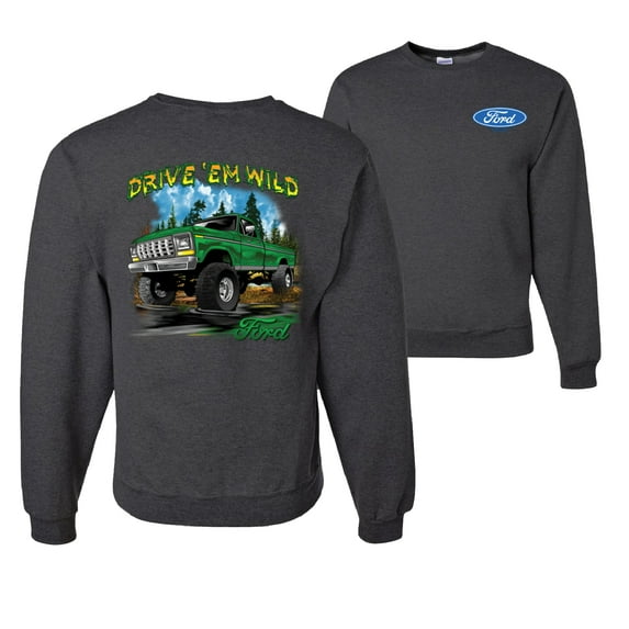 Wild Bobby, Drive 'Em Wild Green 1970 Ford Bronco, Cars and Trucks, Front and Back Unisex Crewneck Graphic Sweatshirt, Heather Black, 5X-Large