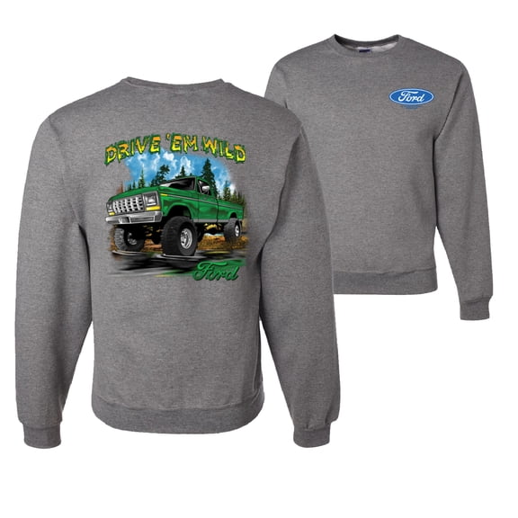 Wild Bobby, Drive 'Em Wild Green 1970 Ford Bronco, Cars and Trucks, Front and Back Unisex Crewneck Graphic Sweatshirt, Heather Grey, XX-Large