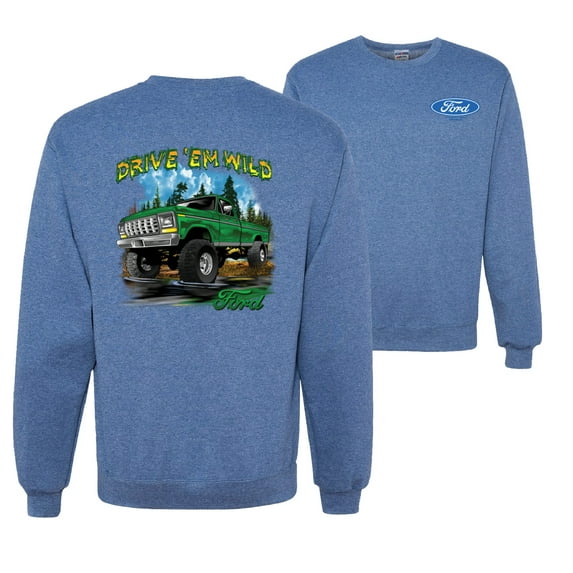 Wild Bobby, Drive 'Em Wild Green 1970 Ford Bronco, Cars and Trucks, Front and Back Unisex Crewneck Graphic Sweatshirt, Vintage Heather Blue, X-Large