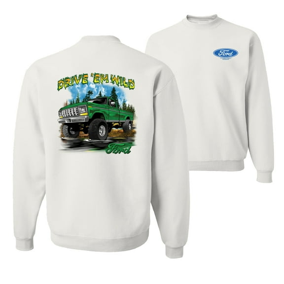 Wild Bobby, Drive 'Em Wild Green 1970 Ford Bronco, Cars and Trucks, Front and Back Unisex Crewneck Graphic Sweatshirt, White, X-Large