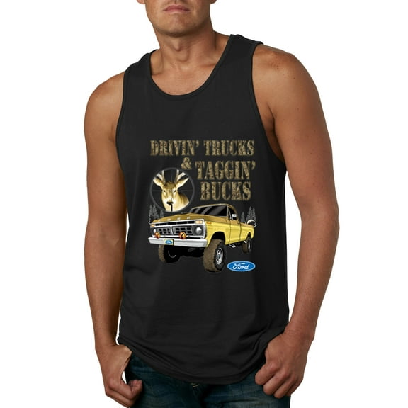 Wild Bobby, Driving Trucks and Taggin Bucks Retro Ford F150 Hunting, Cars and Trucks, Men Graphic Tank Top, Black, Small