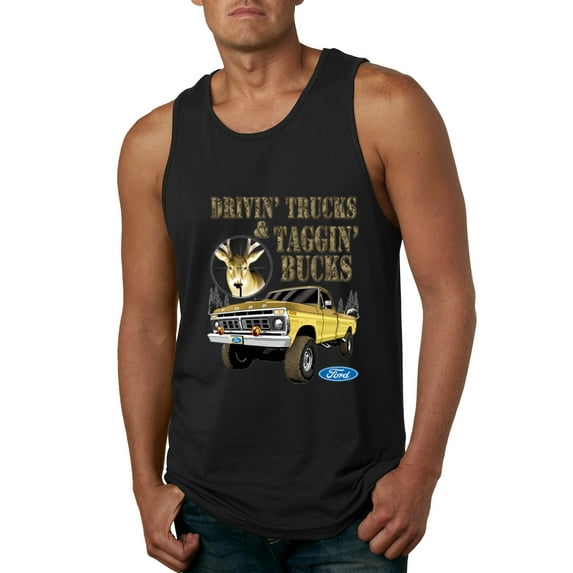 Wild Bobby, Driving Trucks and Taggin Bucks Retro Ford F150 Hunting, Cars and Trucks, Men Graphic Tank Top, Black, Small