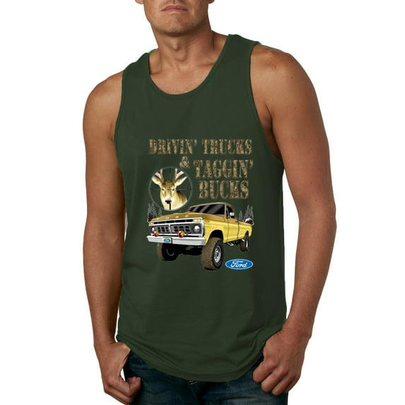 Wild Bobby, Driving Trucks and Taggin Bucks Retro Ford F150 Hunting, Cars and Trucks, Men Graphic Tank Top, Forest Green, 3X-Large