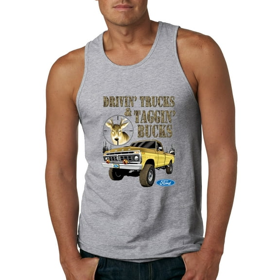 Wild Bobby, Driving Trucks and Taggin Bucks Retro Ford F150 Hunting, Cars and Trucks, Men Graphic Tank Top, Heather Grey, Medium
