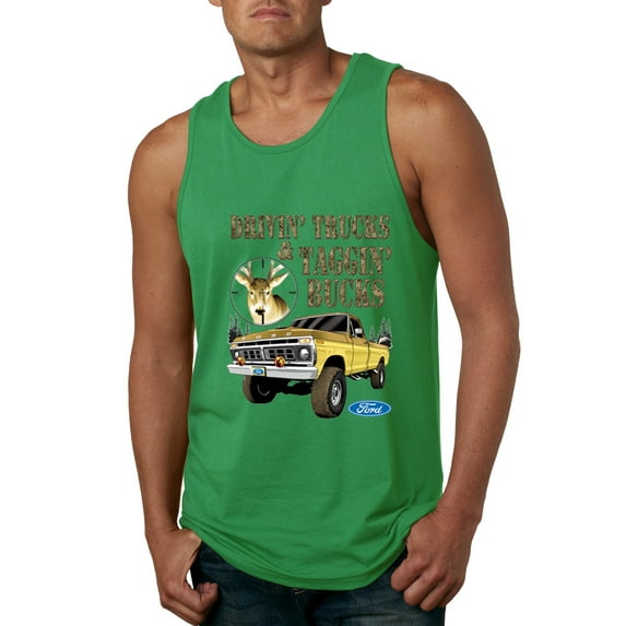 Wild Bobby, Driving Trucks and Taggin Bucks Retro Ford F150 Hunting, Cars and Trucks, Men Graphic Tank Top, Kelly, XX-Large