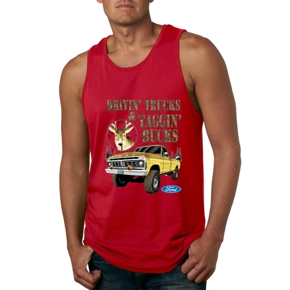 Wild Bobby, Driving Trucks and Taggin Bucks Retro Ford F150 Hunting, Cars and Trucks, Men Graphic Tank Top, Red, Large