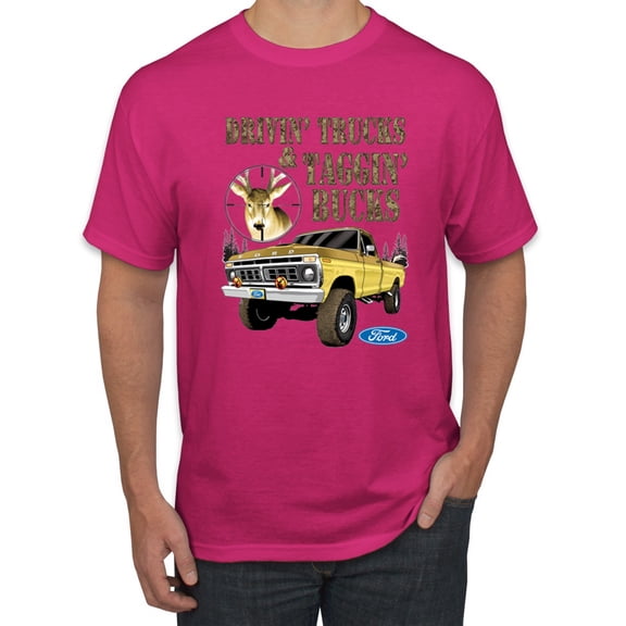 Wild Bobby, Driving Trucks and Taggin Bucks Retro Ford F150 Hunting, Cars and Trucks, Men Graphic Tee, Fuschia, Medium