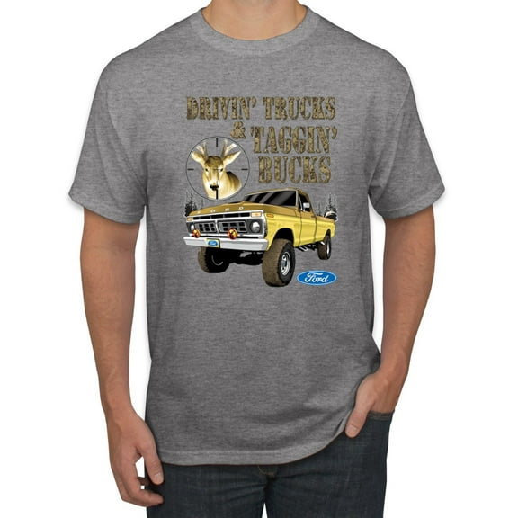 Wild Bobby, Driving Trucks and Taggin Bucks Retro Ford F150 Hunting, Cars and Trucks, Men Graphic Tee, Heather Grey, 3X-Large