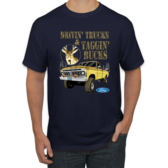 Wild Bobby, Driving Trucks and Taggin Bucks Retro Ford F150 Hunting, Cars and Trucks, Men Graphic Tee, Navy, 4X-Large