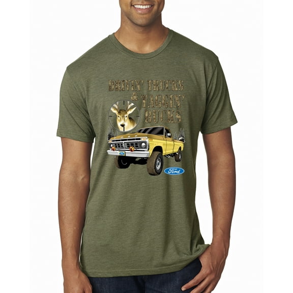 Wild Bobby, Driving Trucks and Taggin Bucks Retro Ford F150 Hunting, Cars and Trucks, Men Premium Tri Blend Tee, Military Green, Large