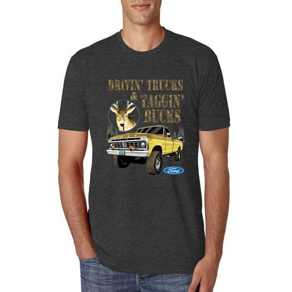 Wild Bobby, Driving Trucks and Taggin Bucks Retro Ford F150 Hunting, Cars and Trucks, Men Premium Tri Blend Tee, Vintage Black, Medium